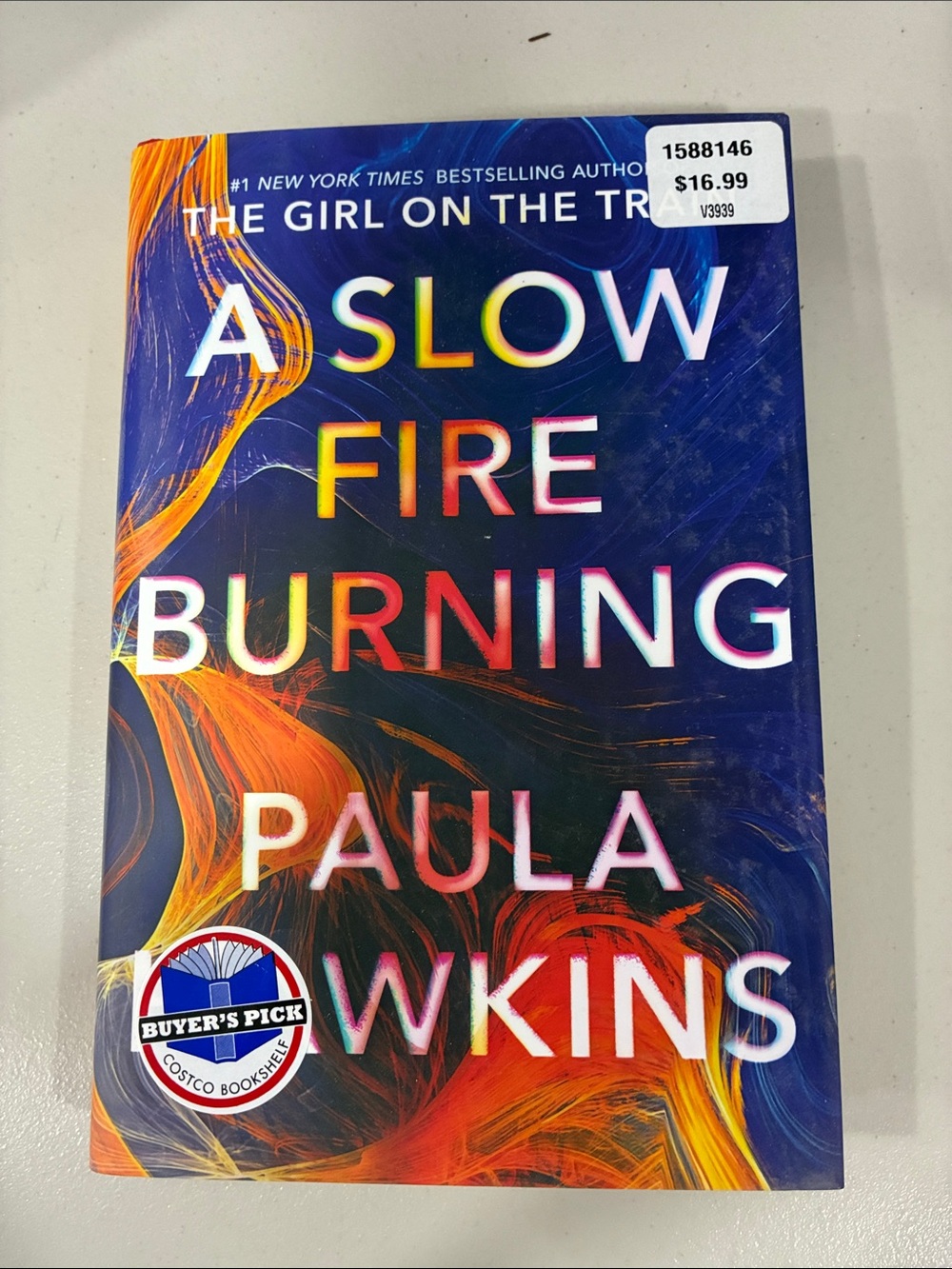 A Slow Fire Burning by Paula Hawkins - Colorful Blue & Orange Cover